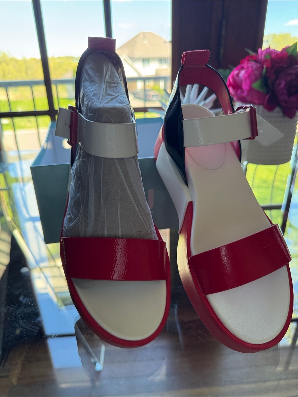 Women's Patent Red, White & Black Platform Sandals